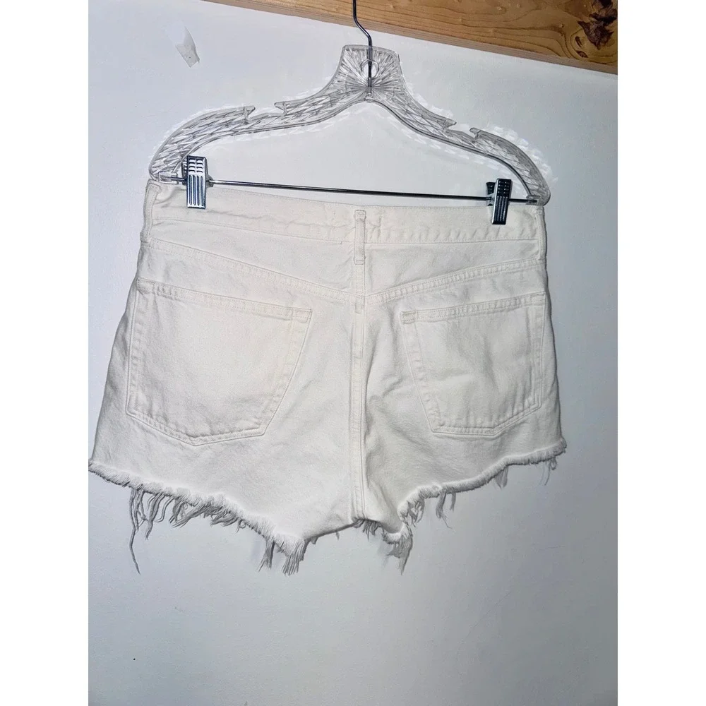 AGOLDE Parker White Distressed Denim Cut Off Shorts Button Fly Size 29 A026-1157 - Picture 2 of 6